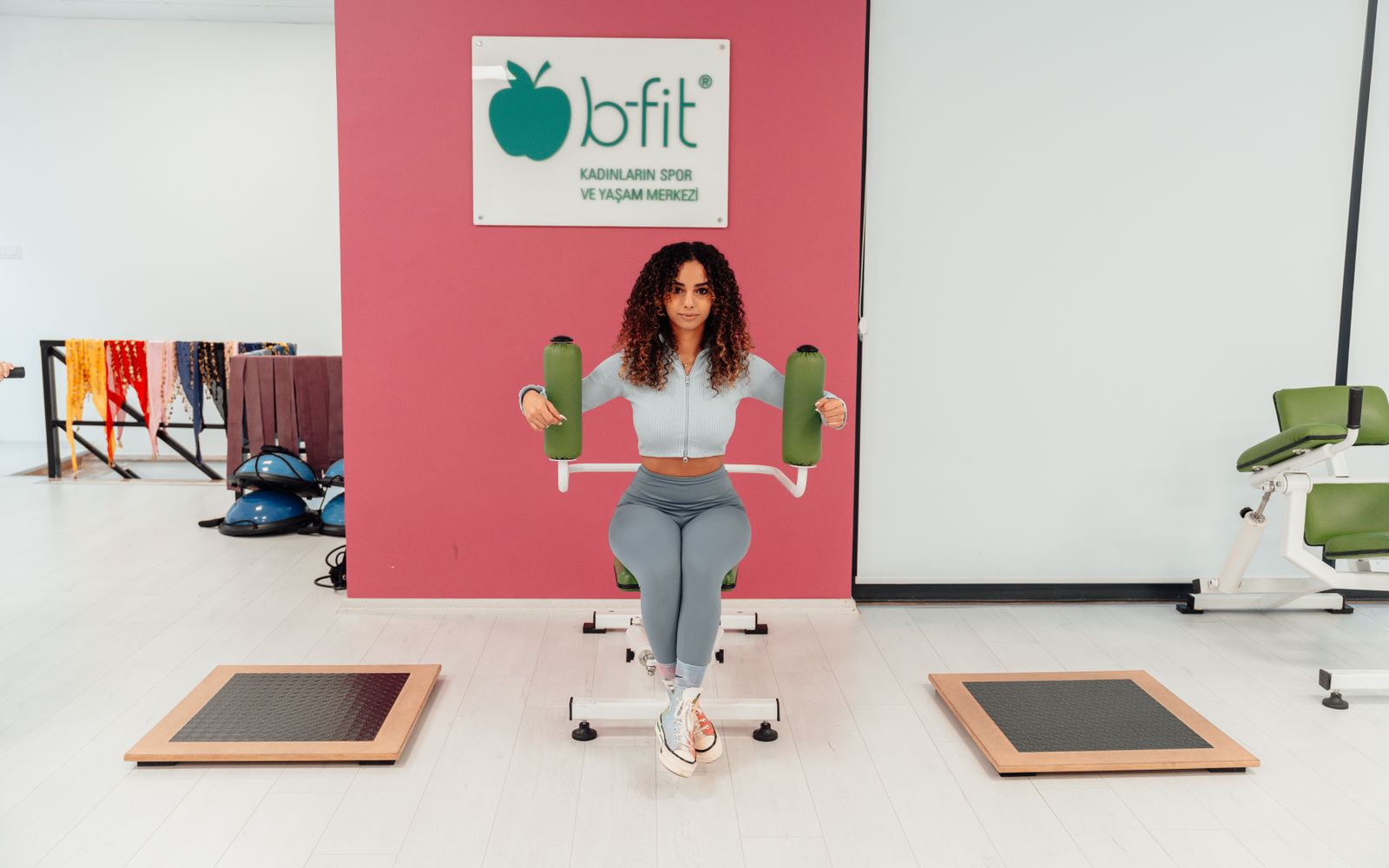 Group fitness studio set up for a HIIT class